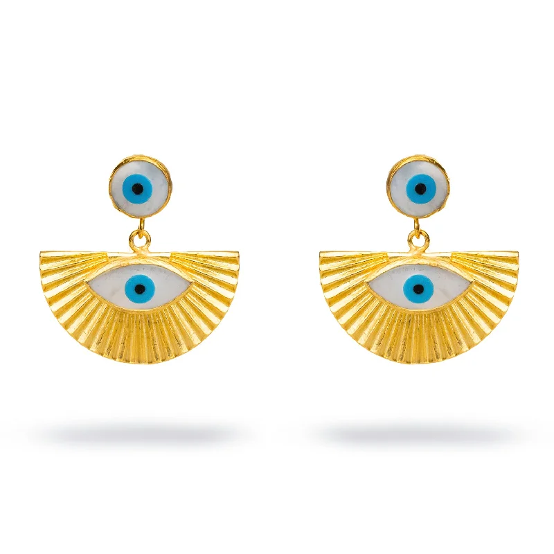 Trendy initial necklaces for women-Dual Evil Eye Gold & Pearl Chunky Earrings