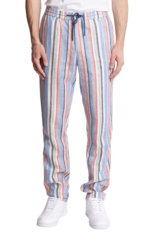 Lightweight tunics for summer-Chester Drawstring Pants - slim - Pink Blue Stripes