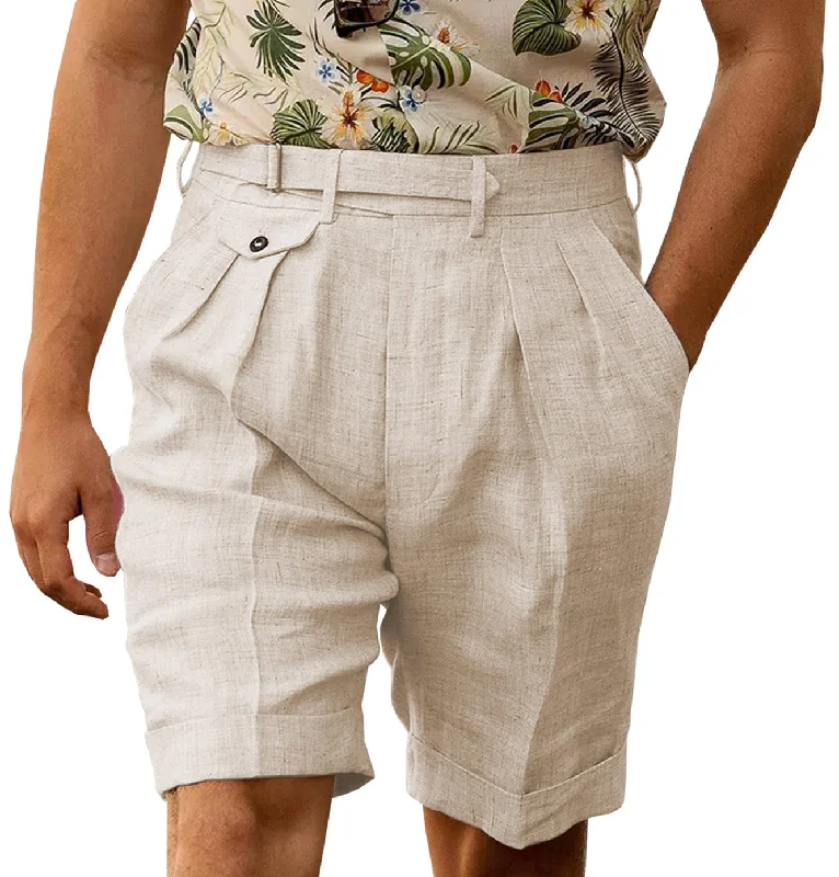 High-waisted trousers for work-Men's Casual Linen Short Pants Fashion Gorg Trousers