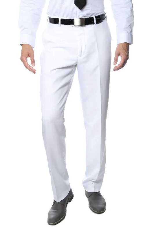 Trendy cargo pants for women-Premium White Regular Fit Suspender Ready Formal & Business Pants