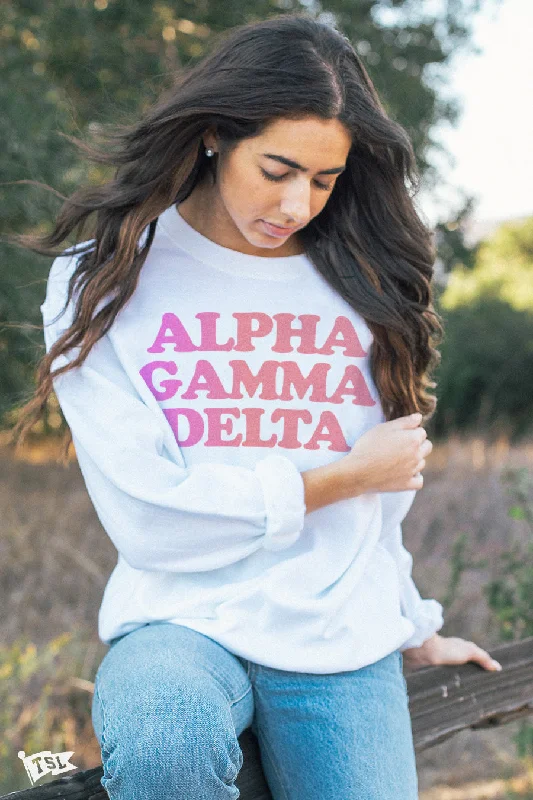 Trendy denim overalls for women-Alpha Gamma Delta Gradient Crewneck