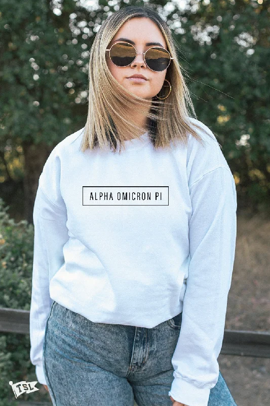 Casual shorts for summer outfits-Alpha Omicron Pi Blocked Crewneck