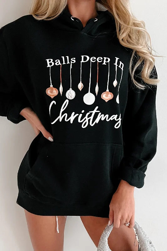 Affordable sundresses for women-"Balls Deep In Christmas" Graphic Hoodie (Black) - Print On Demand