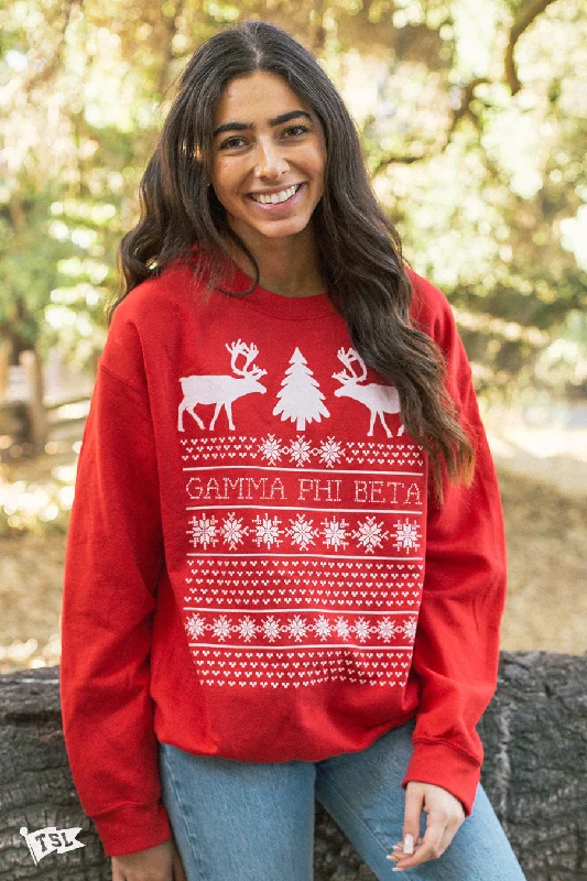 Designer cocktail dresses for events-Gamma Phi Beta Holiday Sweater Crewneck