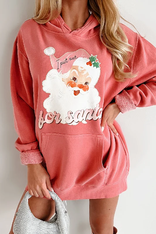 Designer trench coats for women-"I Put Out For Santa" Vintage Wash Graphic Hoodie (Pink) - Print On Demand