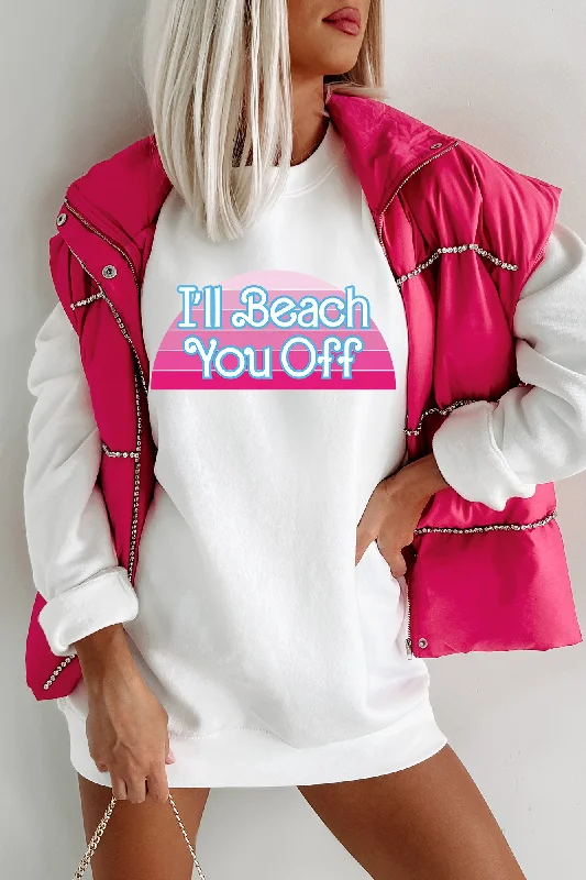 Trendy denim overalls for women-"I'll Beach You Off" Graphic - Multiple Shirt Options (White) - Print On Demand