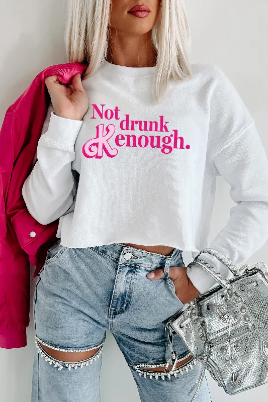 Elegant chiffon dresses for parties-"Not Drunk Kenough" Raw Hem Crop Graphic Crewneck (White) - Print On Demand