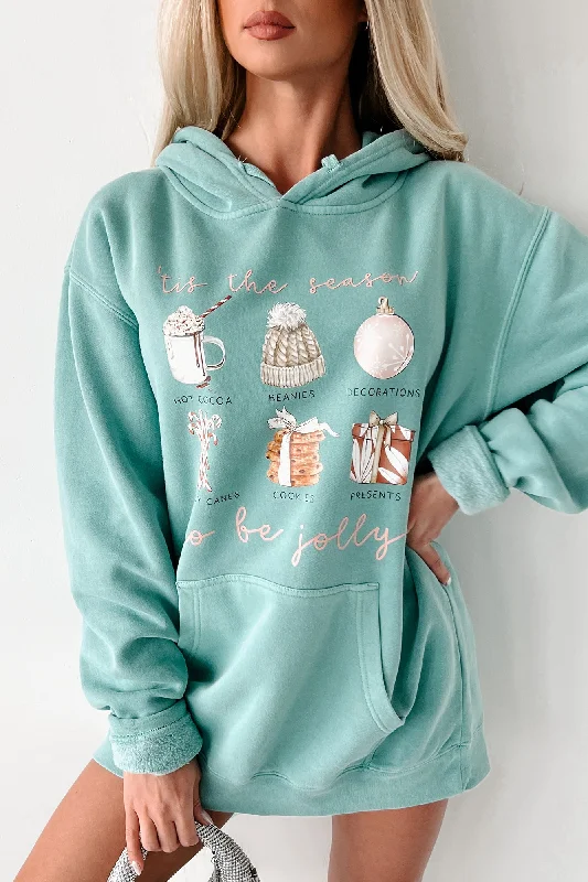 Affordable activewear for women-"Tis The Season To Be Jolly" Vintage Wash Graphic Hoodie (Mint) - Print On Demand