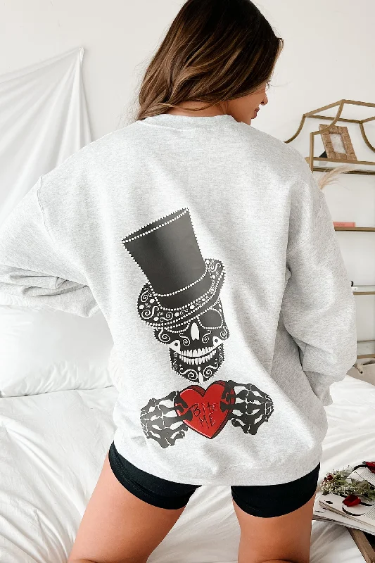 Soft velvet dresses for winter-Valentine Sentiments Double-Sided Graphic Crewneck (Ash Grey) - Print On Demand