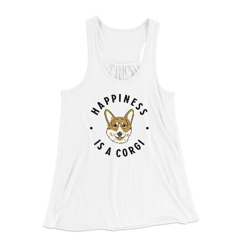 Trendy culottes for women-Happiness Is A Corgi Women's Flowey Racerback Tank Top