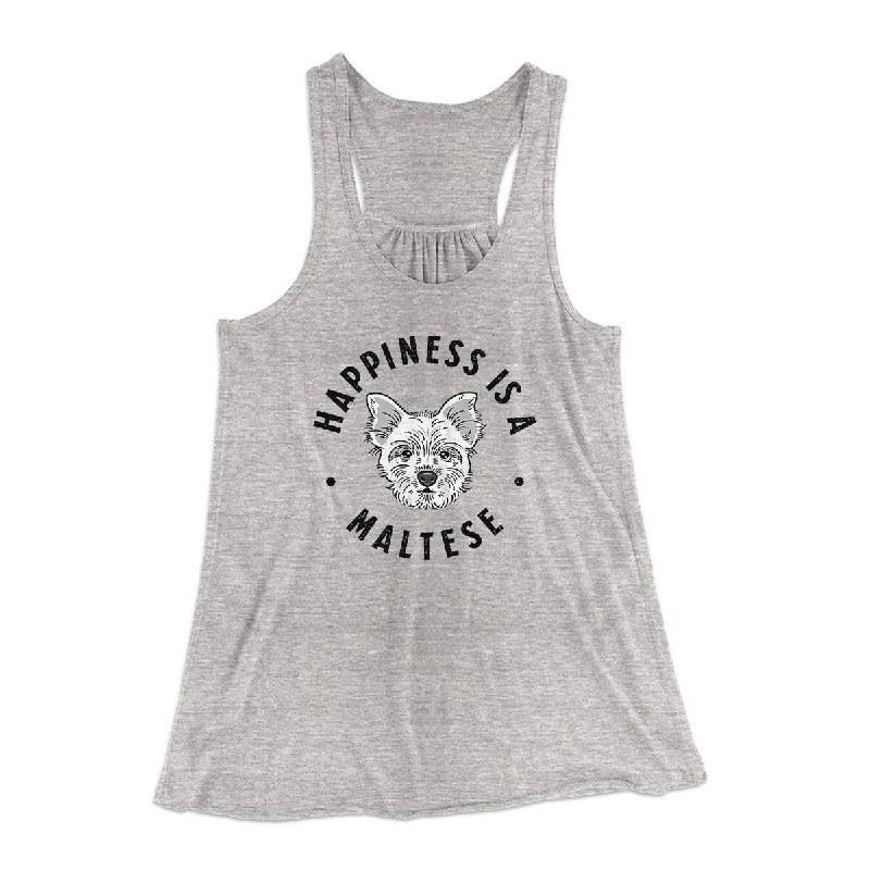 Chic jumpsuits for party wear-Happiness Is A Maltese Women's Flowey Racerback Tank Top