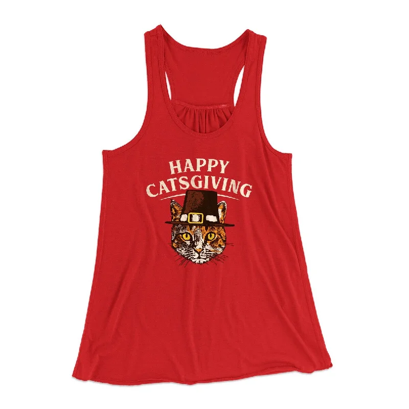 Trendy plaid shirts for women-Happy Catsgiving Funny Thanksgiving Women's Flowey Racerback Tank Top