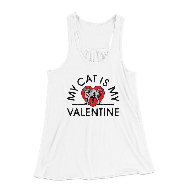 Elegant satin tops for evening-My Cat Is My Valentine Women's Flowey Racerback Tank Top