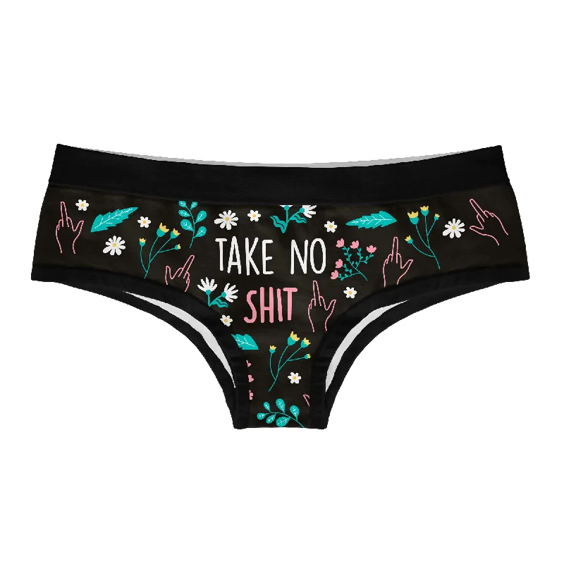 Vintage-inspired dresses for women-Take No Shit Give No Fucks Womens Panties Funny Floral Middle Finger Sarcastic Novelty Underwear