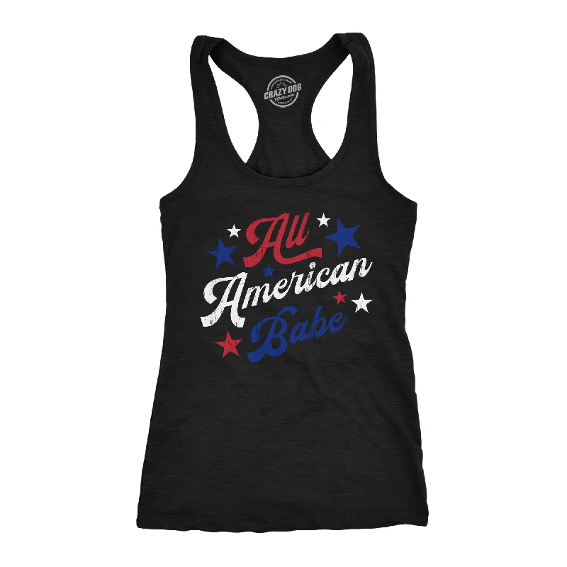 Luxury silk blouses for women-Womens All American Babe Fitness Tank Funny Cool Patriotic Fourth Of July Party Sleeveless Tee For Ladies