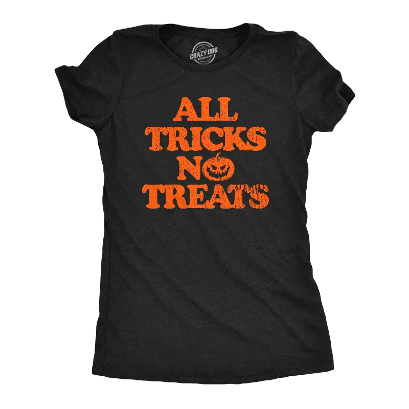 Casual sundresses for summer-Womens All Tricks No Treats T Shirt Funny Halloween Naughty Jack O Lantern Tee For Ladies