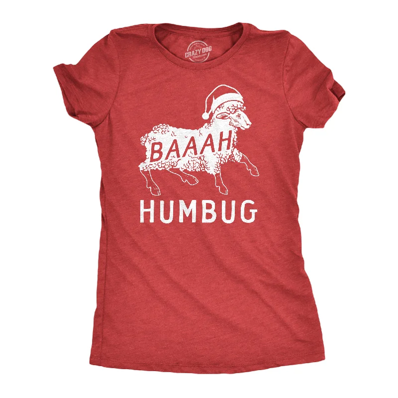 Chic off-shoulder dresses for women-Womens Baaah Humbug T Shirt Funny Xmas Party Scrooge Sheep Tee For Ladies