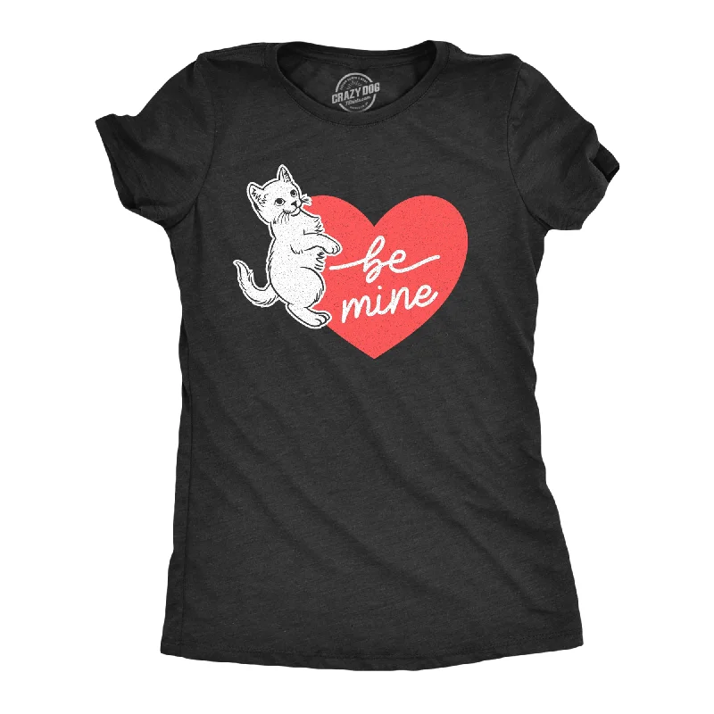 Designer skirts for office wear-Womens Be Mine Cat T Shirt Cute Valentines Day Kitten Heart Graphic Novelty Tee