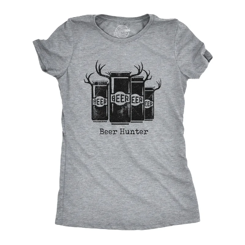 Soft cashmere sweaters for winter-Womens Beer Hunter T Shirt Funny Sarcastic Drinking Deer Hunting Joke Novelty Tee For Ladies