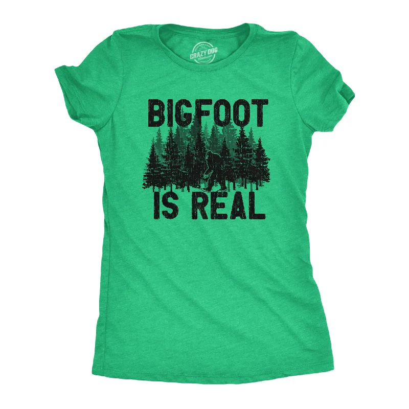 Soft velvet dresses for winter-Womens Bigfoot Is Real T Shirt Funny Awesome Sasquatch Believer Outdoors Tee For Ladies