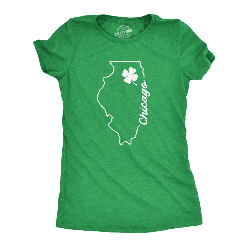 Designer cocktail dresses for events-Womens Chicago Illinois Saint Patrick's Tshirt Funny St. Paddy's Day Parade Novelty Graphic Tee For Ladies