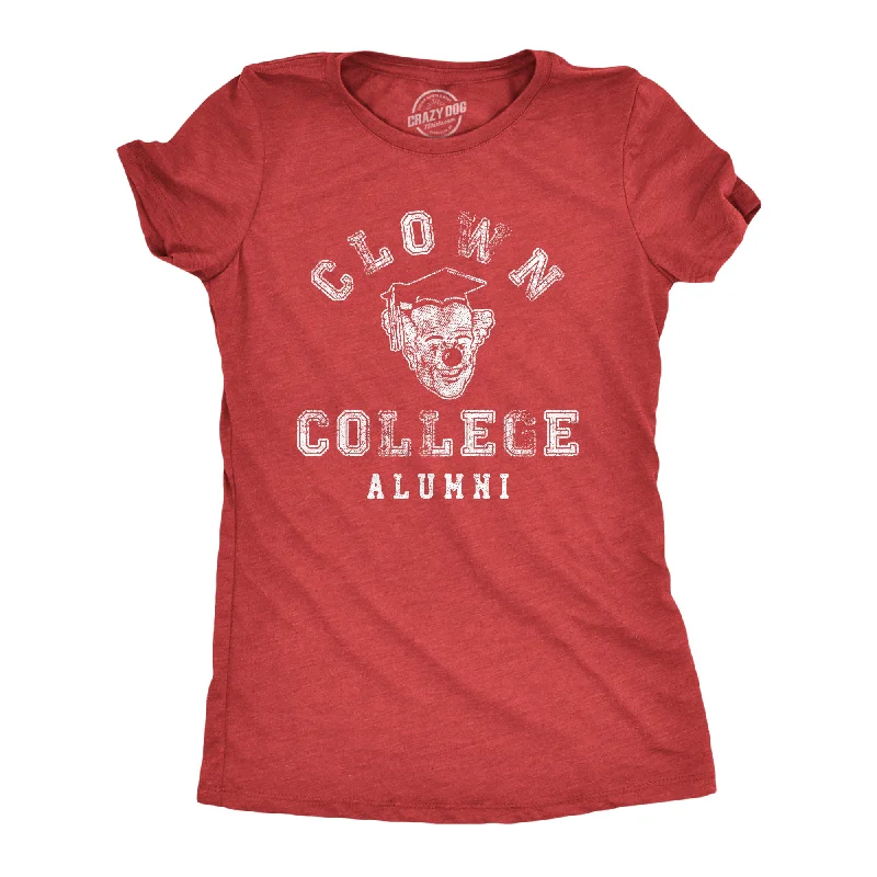 Trendy off-shoulder tops for summer-Womens Clown College Alumni T Shirt Funny Sarcastic Graduate Cap Tee For Ladies