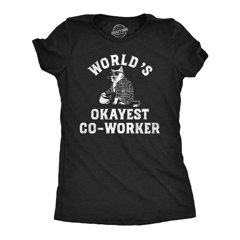 Trendy off-shoulder tops for summer-Womens Funny T Shirts Worlds Okayest Co Worker Sarcastic Office Joke Tee For Ladies