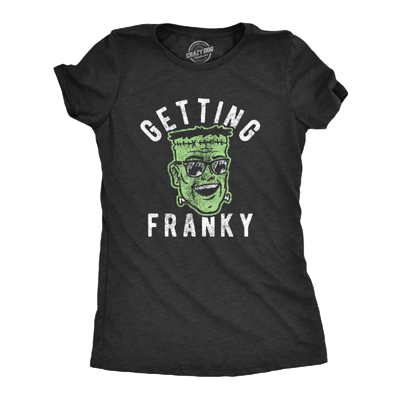 Trendy denim jackets for women-Womens Getting Franky T Shirt Funny Halloween Party Frankenstein Graphic Tee For Guys