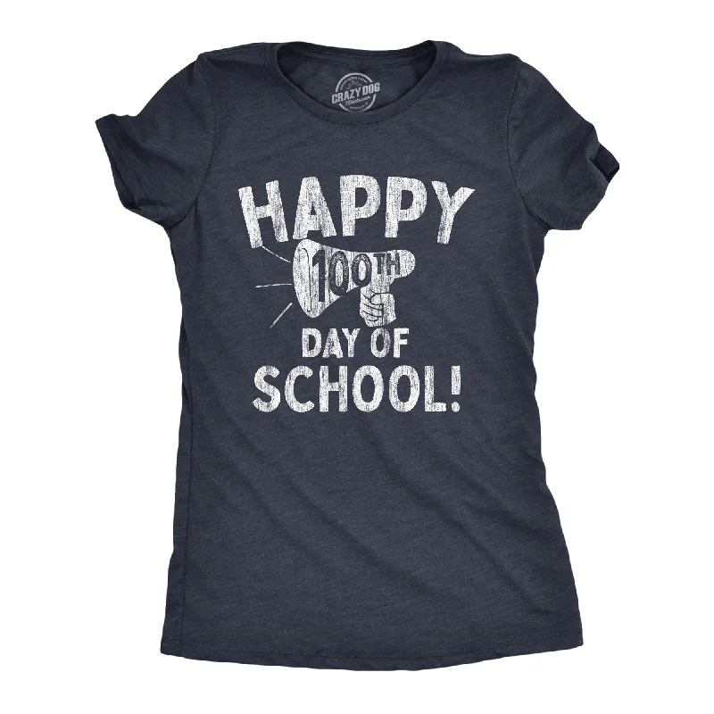 Trendy culottes for women-Womens Happy 100th Day of School T Shirt Funny Teacher Learning Tee For Ladies