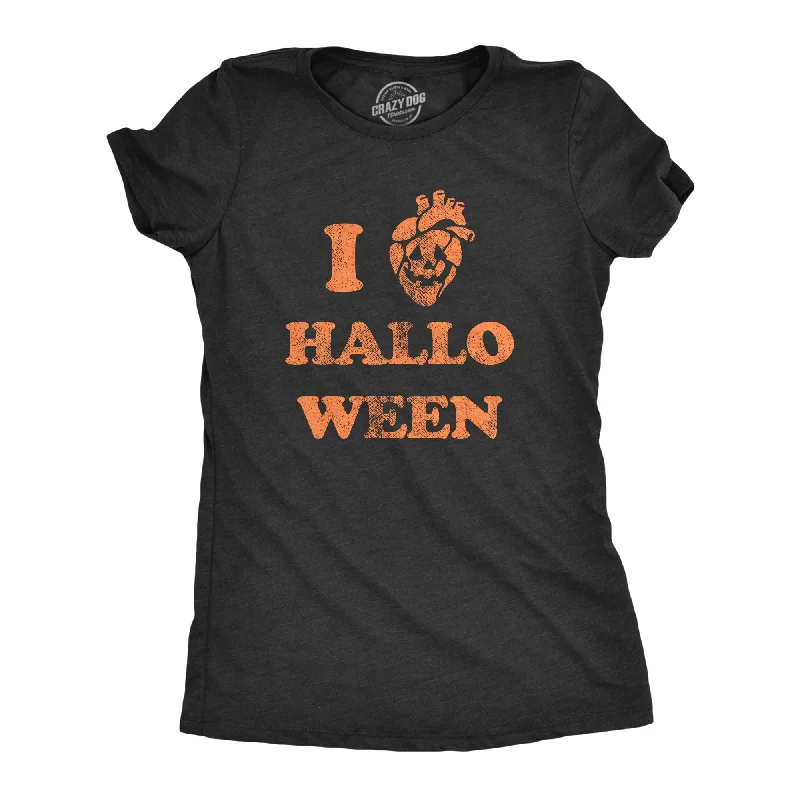 Vintage floral skirts for women-Womens I Heart Halloween T Shirt Funny Spooky Pumpkin Hollows Eve Lovers Tee For Ladies