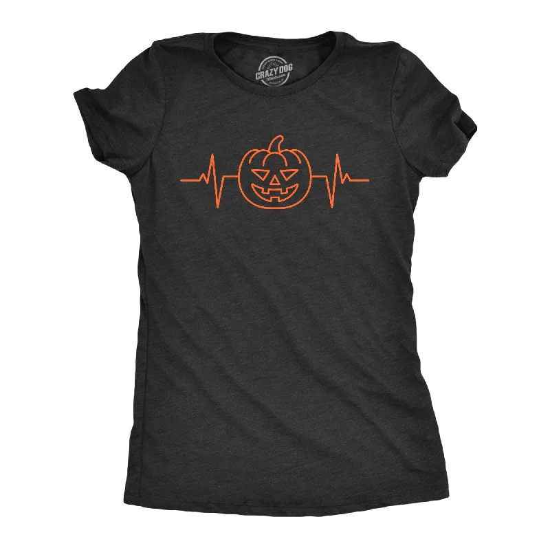 Casual overalls for women-Womens Pumkpin Heart Beat T Shirt Funny Cool Halloween Jack O Lantern Pulse Tee For Ladies