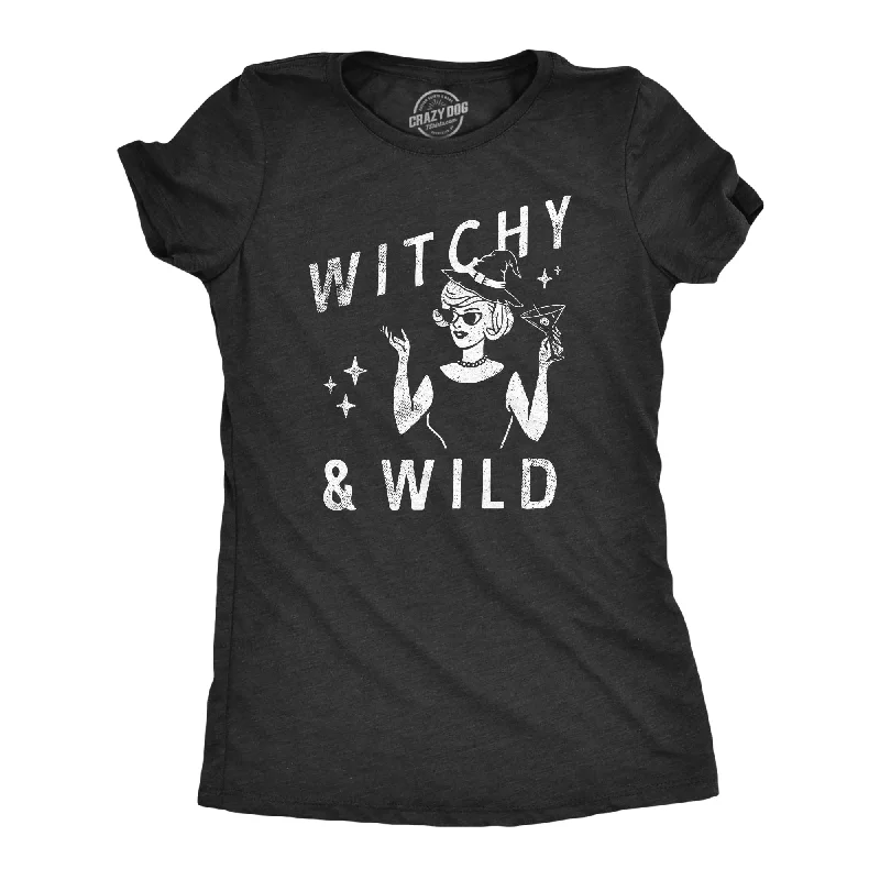 Soft silk pajamas for women-Womens Witchy And Wild T Shirt Funny Spooky Season Lovers Party Witch Tee For Ladies