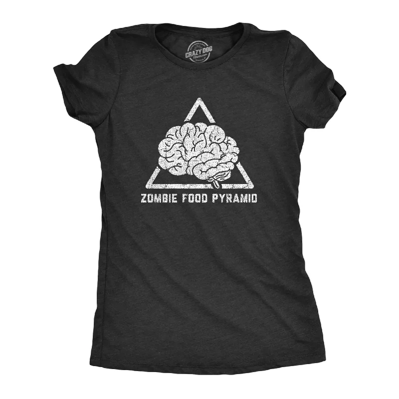 Casual crop tops for women-Womens Zombie Food Pyramid T Shirt Funny Undead Nutrition Tee For Ladies