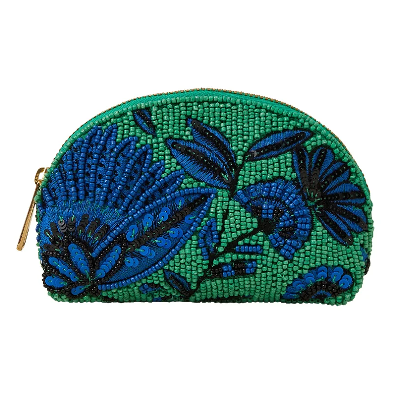 Designer logo tote bags for luxury-Accessorize London Women's Green Hand-beaded Coin Purse