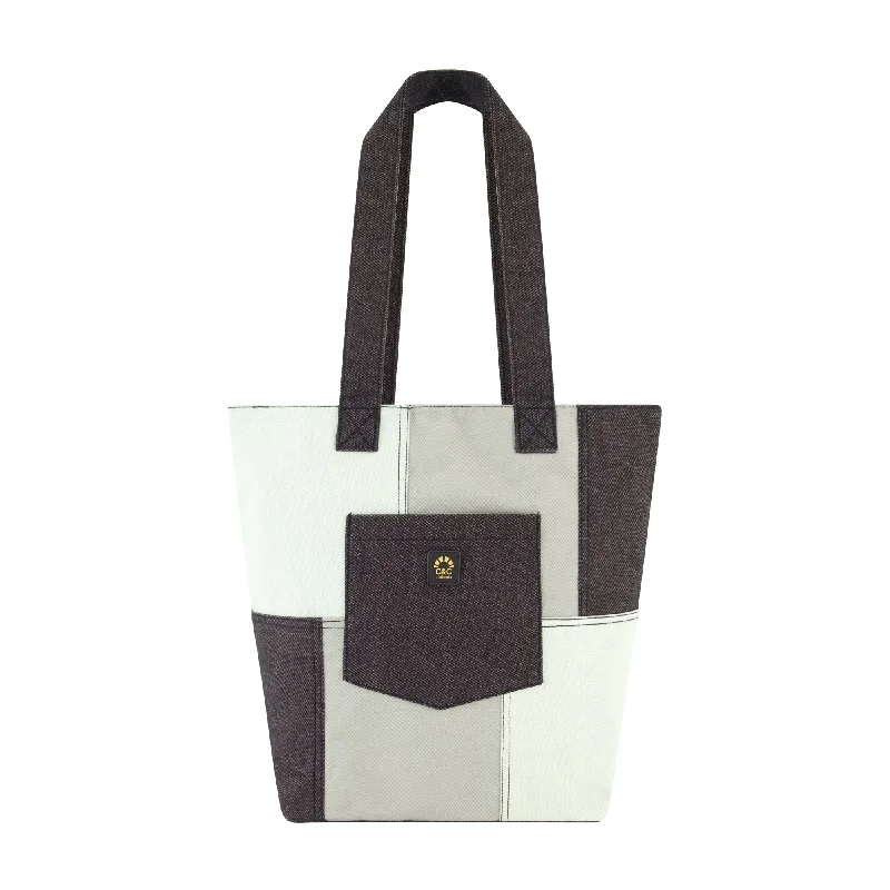 Colorblock tote bags for modern style-C & C California Denim Patchwork Tote with Pocket