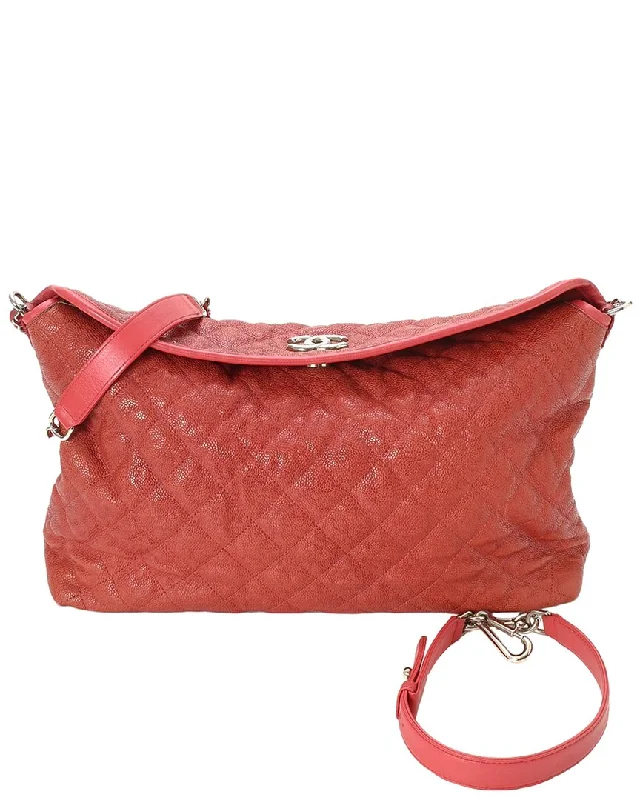 Designer bucket bags with drawstring-Chanel Orange Quilted Lambskin Leather CC Chain Tote (Authentic Pre-Owned)