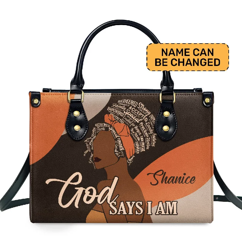 Mini satchel bags for casual outings-God Says I Am - Personalized Leather Handbag STB94