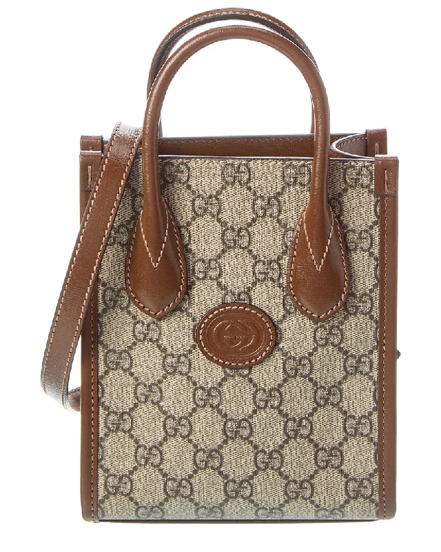 Vintage-inspired purses for women-Gucci Mini GG Supreme Canvas & Leather Tote