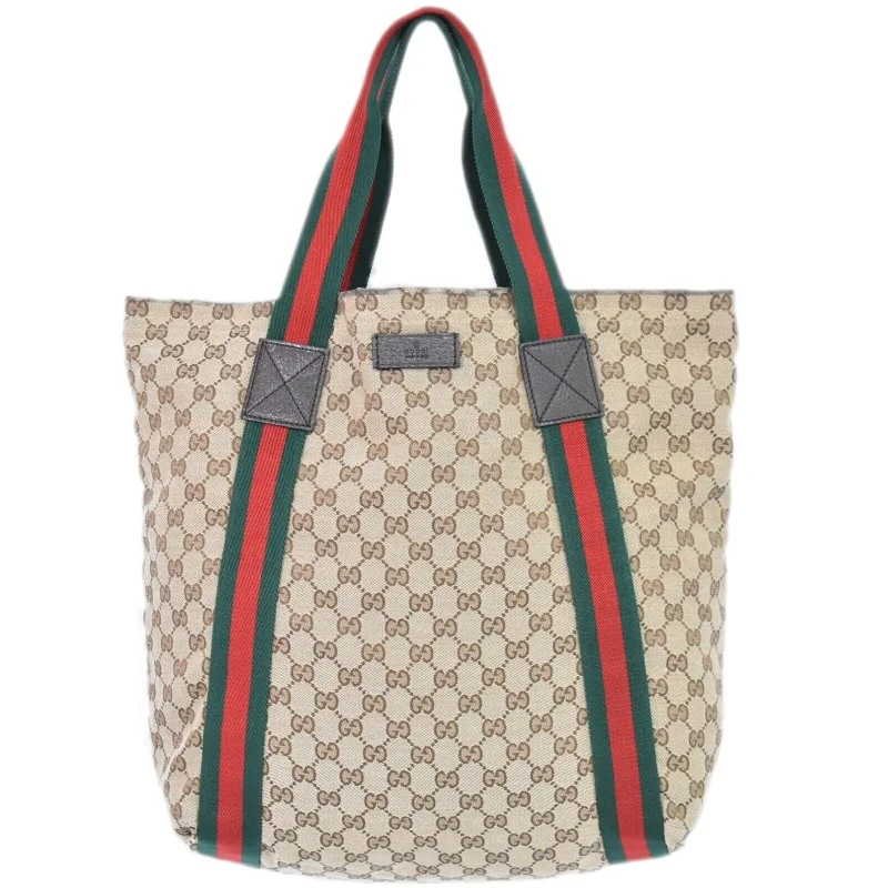 Chic hobo bags with metallic finish-Gucci Sherry  Canvas Tote Bag (Pre-Owned)