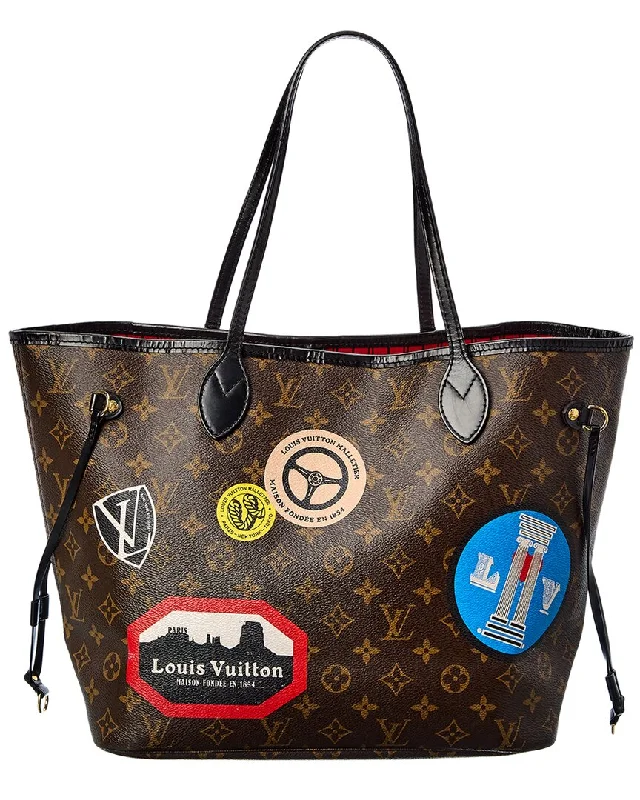 Elegant velvet clutch bags for events-Louis Vuitton Limited Edition Monogram World Tour Canvas Neverfull MM