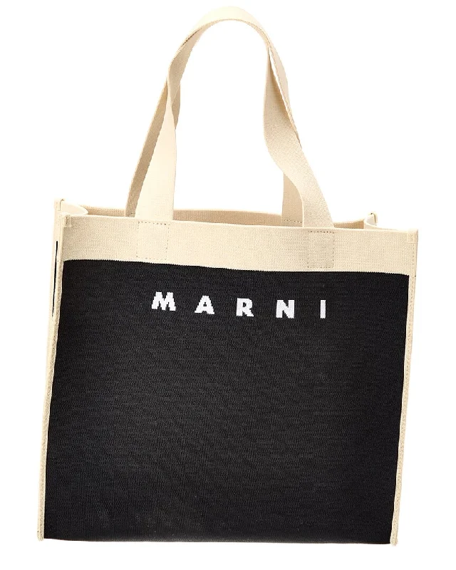 Trendy mini bags with bold prints-Marni Logo Jacquard Medium Canvas Tote