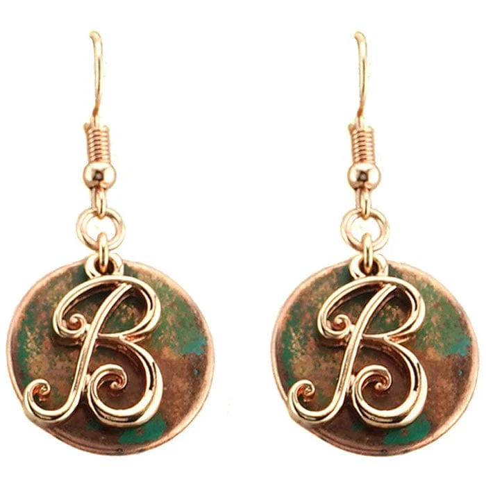 Small sling bags for everyday wear-AE1759-BTT2   Rose Gold Tone & Patina 'B' Monogram Initial Disk Earrings