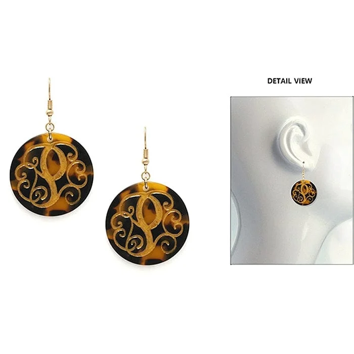 Mini backpacks for women on the go-AE2543-PWG Initial "P" Tortoise Shell Disk Earrings