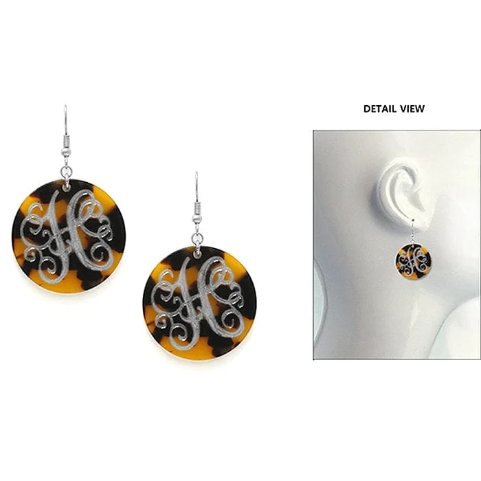 Affordable designer dupes for women-AE2543-HWS Initial "H" Tortoise Shell Disk Earrings