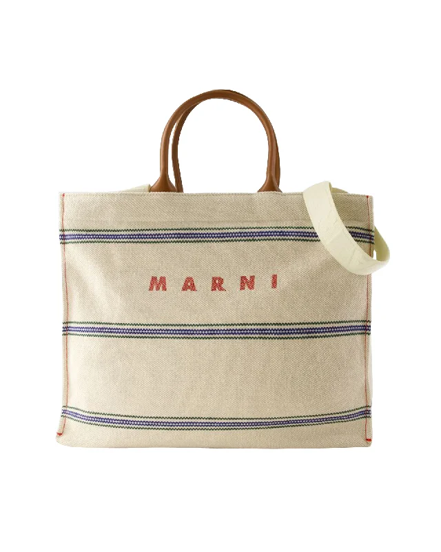 Retro style handbags with wooden handles-Pelletteria Uomo Shopper Bag - Marni - Cotton - Beige