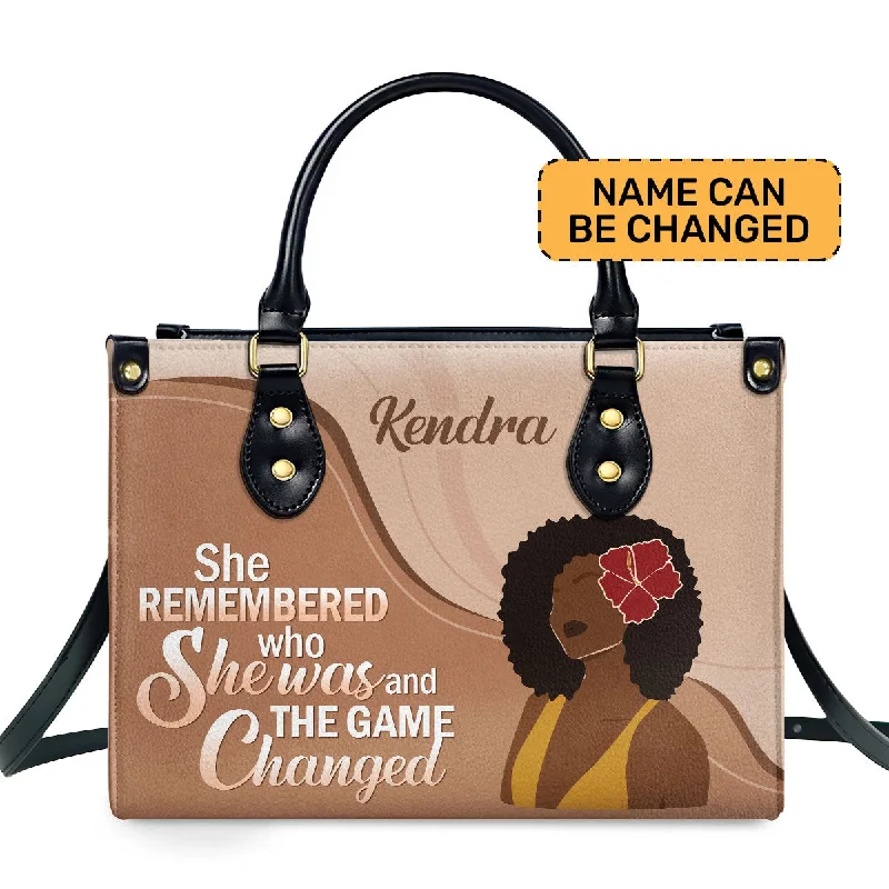 Elegant satin purses for formal events-She Remembered Who She Was - Personalized Leather Hand Bag STB103