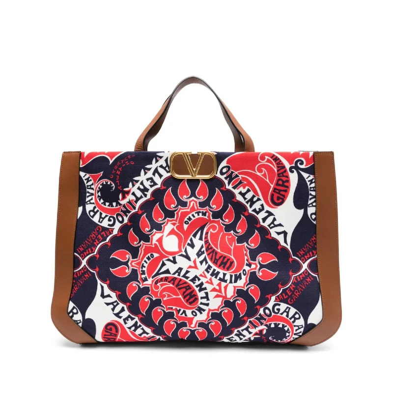 Chain strap shoulder bags for parties-Valentino Garavani Bandana Printed Canvas Tote Bag