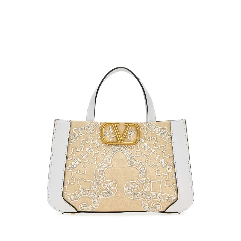 Soft leather tote bags for daily use-Valentino Garavani V'logo Signature Top Handle Tote Bag