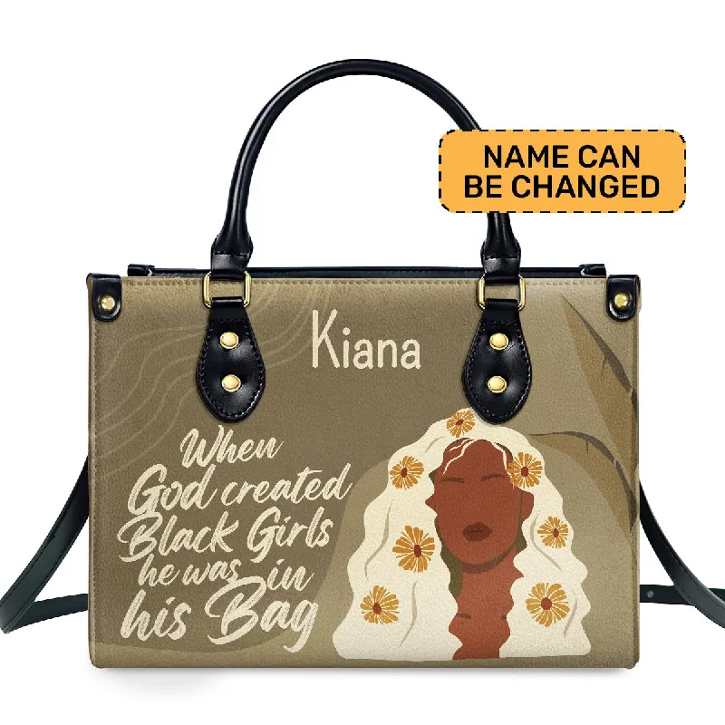 Designer duffel bags for women-When God Created Black Women - Personalized Leather Hand Bag STB107