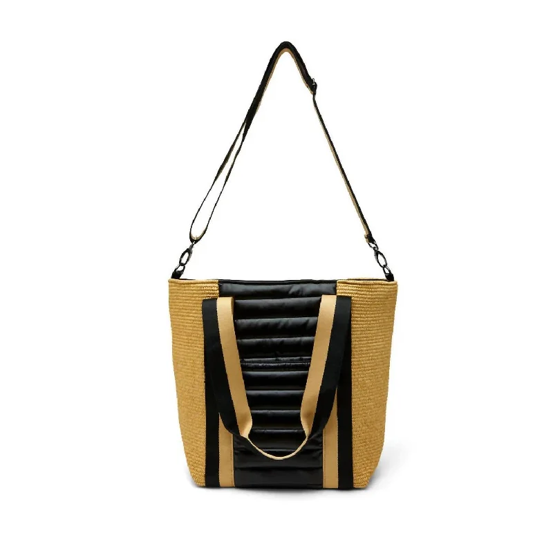 Mini backpacks for women on the go-Women's Sunset Tote Bag In Dune Raffia/black Patent